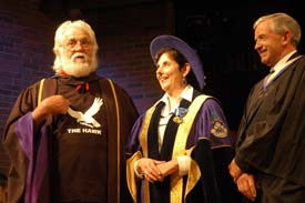 Doctor Ronnie Hawkins Father of Rock’n’Roll, Judith Woodsworth President of Laurentian University and Jamie Wallace, former Chair of Laurentian University's Board of Governors